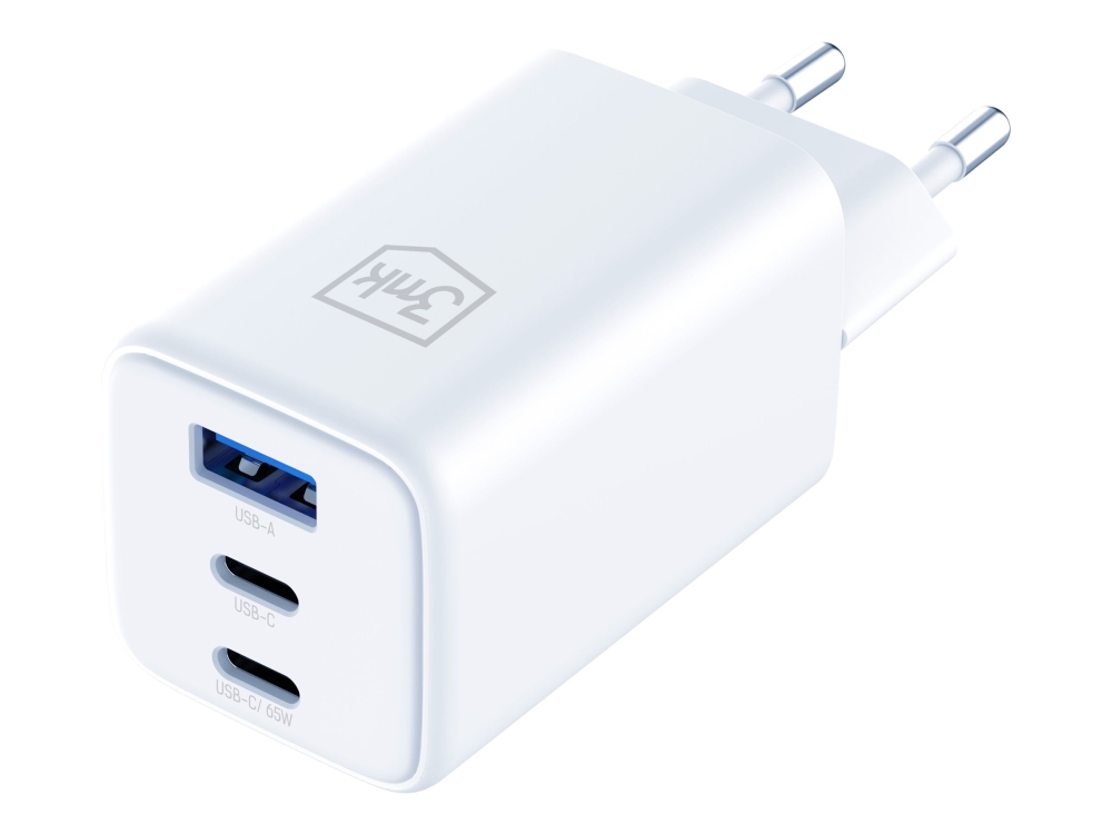 3Mk Hyper Gan Charger 65W Weiß 1Xusb-A 2Xusb-C Pd Qc4+ Netzladegerät