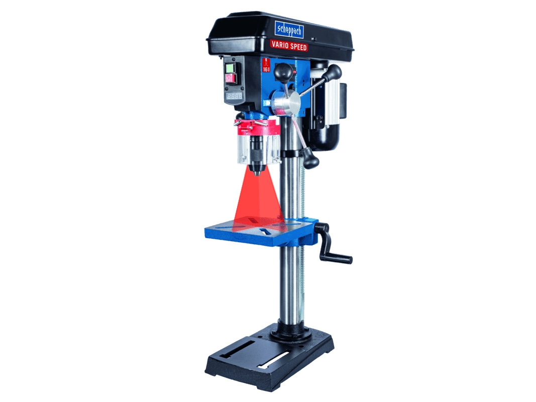 Scheppach DP19Vario, Nøglefri, Sort, Blå, Rød, 1,6 cm, 2580 rpm, 1 mm, 440 rpm