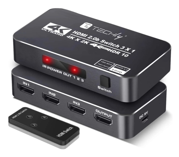 Techly 367171 3-Port Hdmi 2.0B 4K*60Hz 3X1 Switch Mit Ir-Fernbedienung