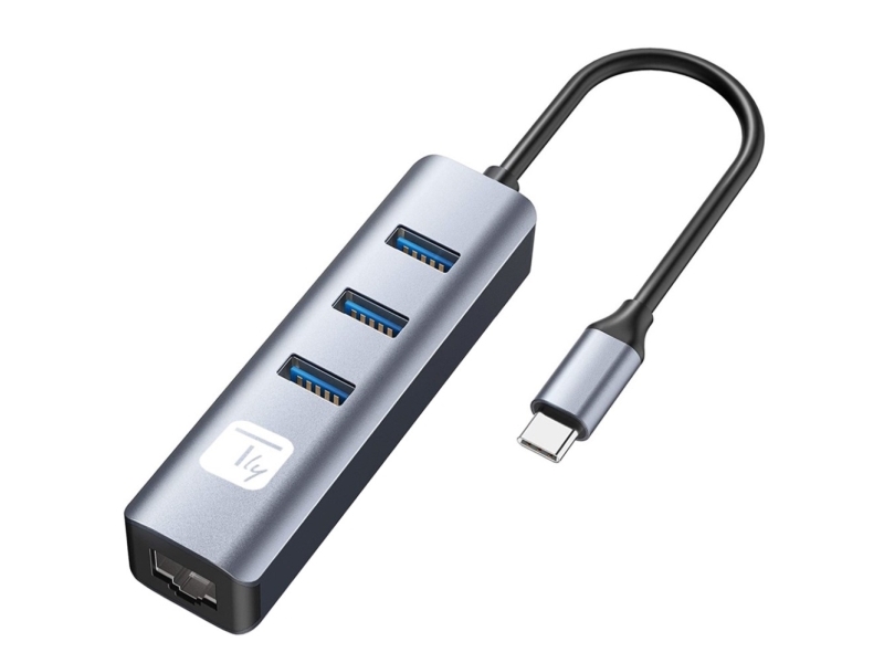 Techly Idata Usb-Etgiga3ca, Ledningsført, Usb 3.2 Gen 1 (3.1 Gen 1) Type-A + Type-C, 10,100,1000 Mbit/S, Sort, Sølv, 5 Gbit/Sek., Aluminium