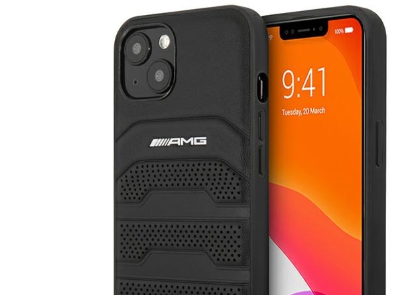 AMG AMHCP14MGSEBK iPhone 14 Plus 6,7 hardcase læder sort / sort - præget mønster