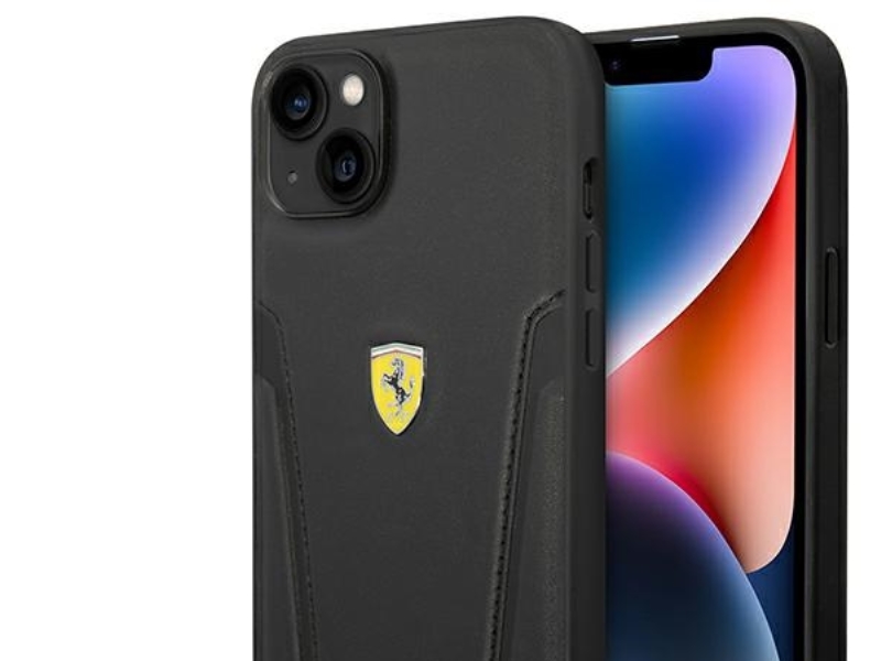 Ferrari Fehcp14mrbuk Iphone 14 Plus 6.7" Hardcase Aus Leder Mit Stempel-Seiten - Schwarz/Schwarz