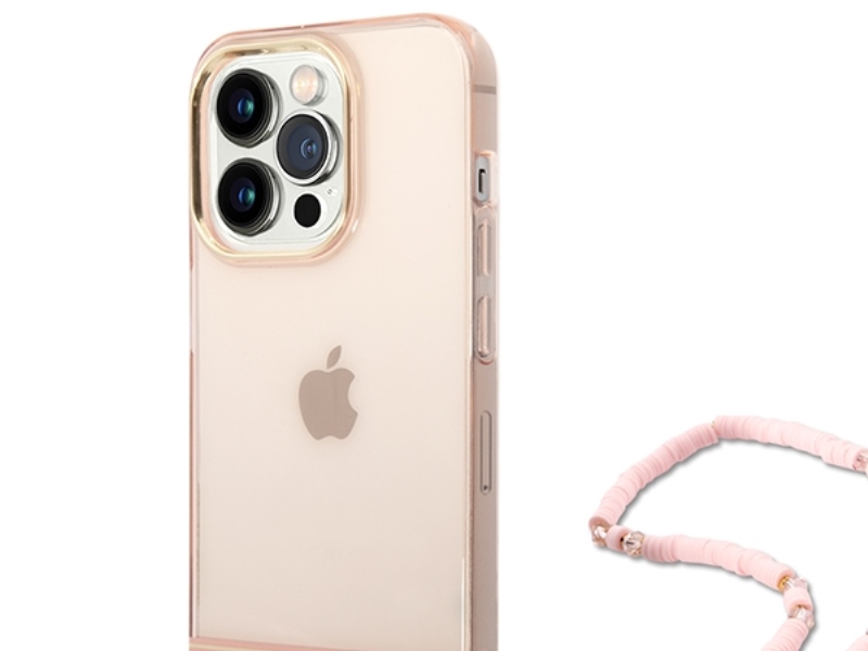Guess Guhcp14lhgcohp Iphone 14 Pro 6.1" Rosa/Rosa Hartschalenetui Transluzentes Perlenarmband