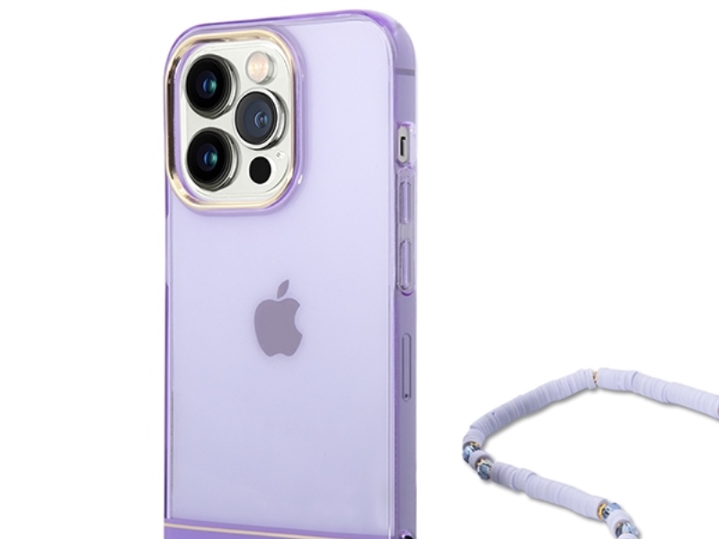 Guess Guhcp14lhgcohu Iphone 14 Pro 6,1" Lila/Lila Hardcase Mit Durchsichtigem Perlenarmband