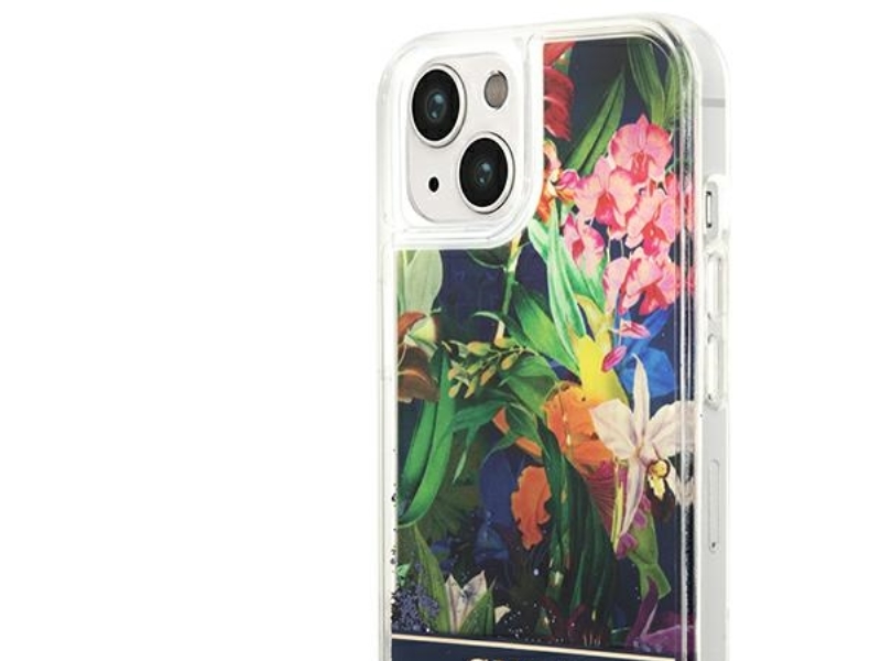 Guess Hardcase Flower Liquid Glitter Til Iphone 14 Plus 6,7" - Blå / Blå