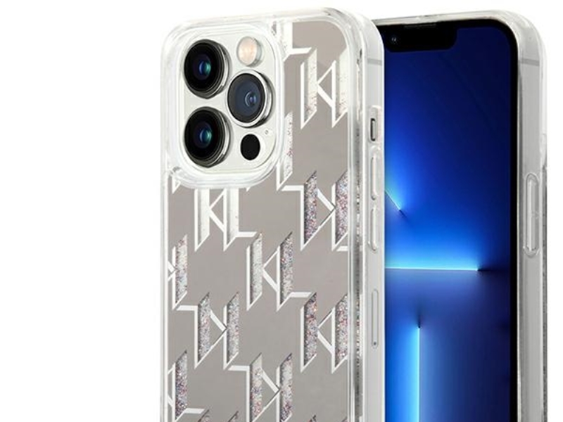 Karl Lagerfeld Klhcp14llmnms Iphone 14 Pro 6.1" Hartschalenetui Silber/Silber Liquid Glitter Monogram