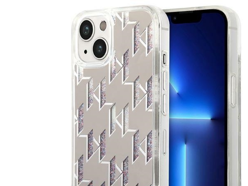 Karl Lagerfeld Klhcp14slmnms Hardcase Für Iphone 14 6,1" - Silber/Silber Liquid-Glitter Monogramm