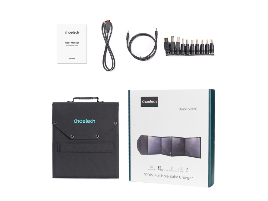 Choetech solaroplader 100W, foldbar USB C, 2x USB PD QC (sort) SC009-V2