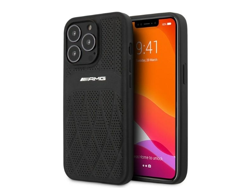 Amg Amhcp13losdbk Iphone 13 Pro / 13 6,1" Schwarz/Schwarz Hardcase Leder Geschwungene Linien