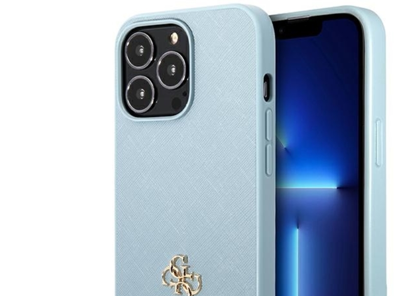 Guess Saffiano 4G Small Metal Logo Cover Til Iphone 13 Pro Max - Blå