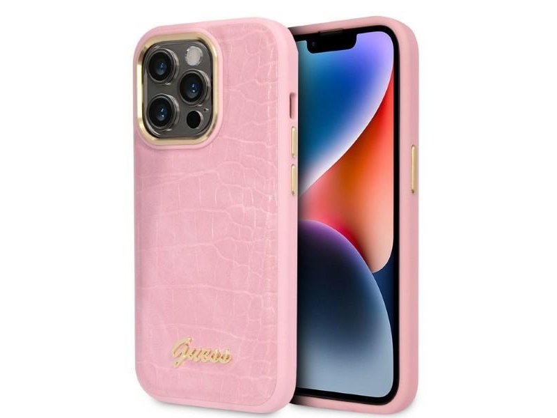 Guess Croco Collection Cover Til Iphone 14 Pro - Pink