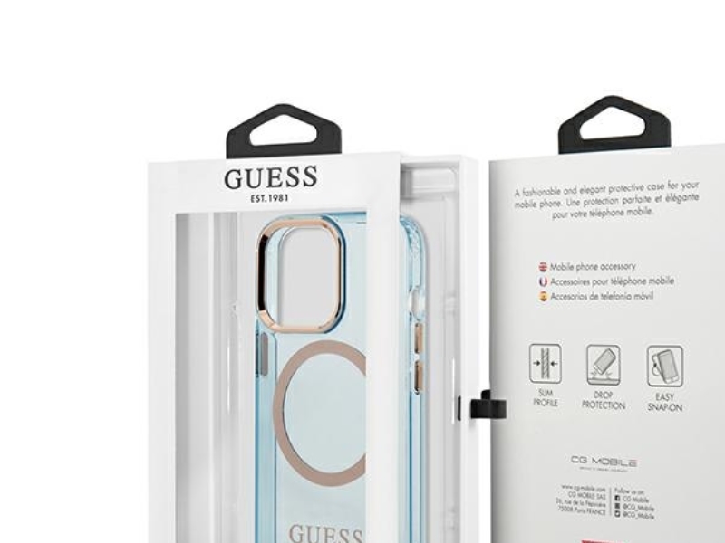 Guess Gold Outline Transparentes Magsafe-Case Für Iphone 13 Pro / Iphone 13 - Blau