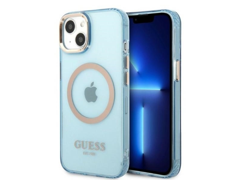 Guess Gold Outline Transparent Magsafe-Cover Til Iphone 13 - Blå