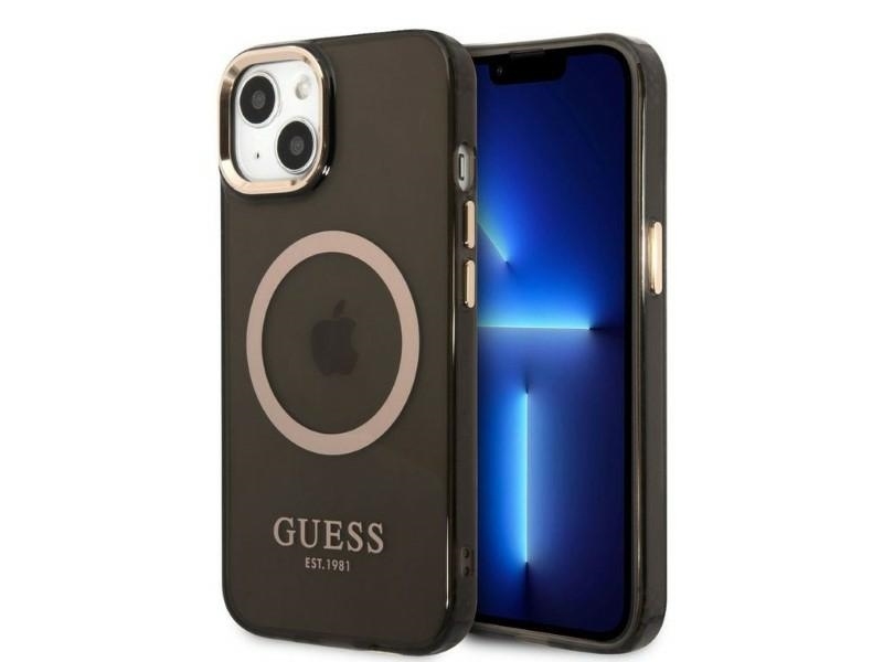 Guess Gold Outline Gennemsigtigt Magsafe Cover Til Iphone 13 - Sort