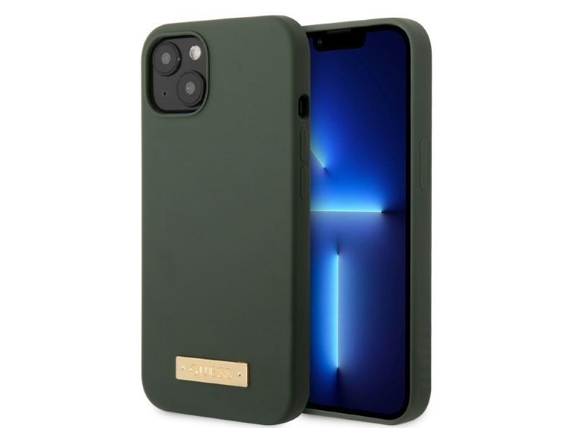 Guess Guhmp13msbpla Iphone 13 6,1" Grün/Khaki Hardcase Aus Silikon Mit Logo-Platte Magsafe