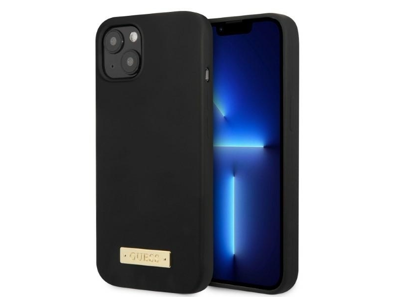 Guess Silikon Logo-Plate Magsafe Case Für Iphone 13 Mini - Schwarz