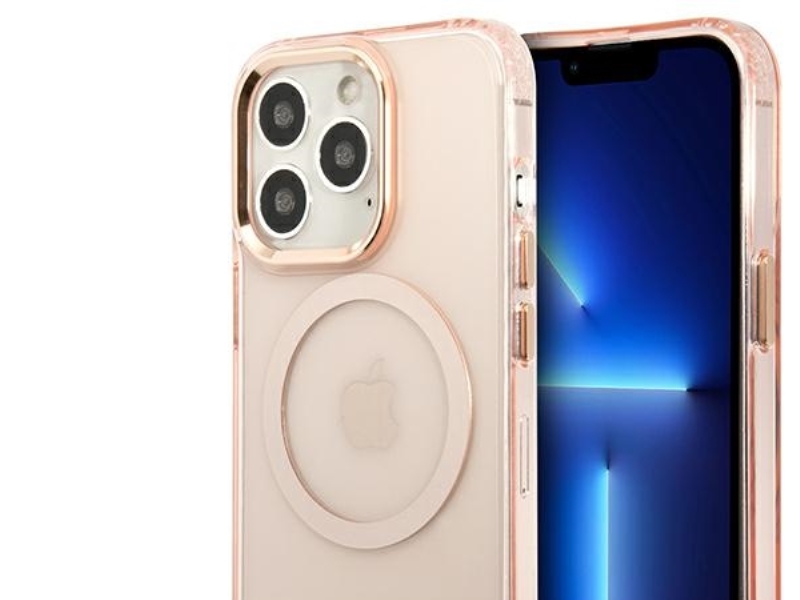 Guess Gold Outline Transparentes Magsafe Case Für Iphone 13 Pro Max - Pink