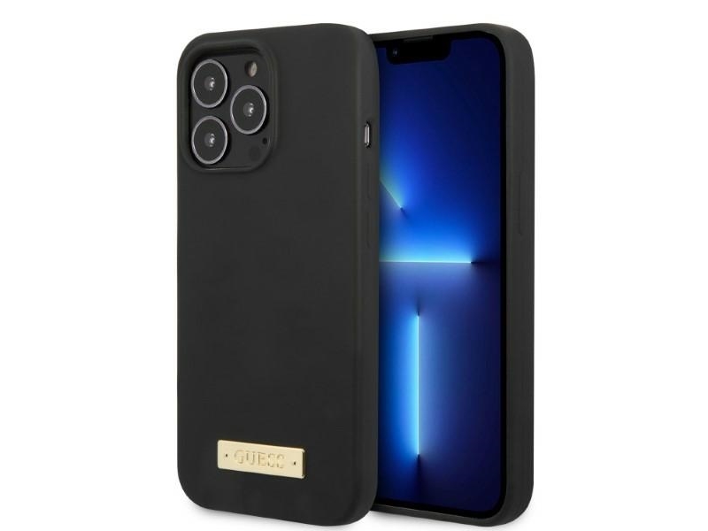 Guess Guhmp13xsplk Iphone 13 Pro Max 6.7" Hardcase Med Silikone-Logo-Plade Magsafe - Sort/Sort