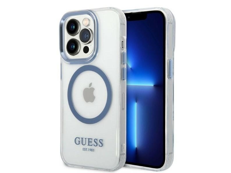 Guess Metal Outline Magsafe-Etui Til Iphone 14 Pro - Blå
