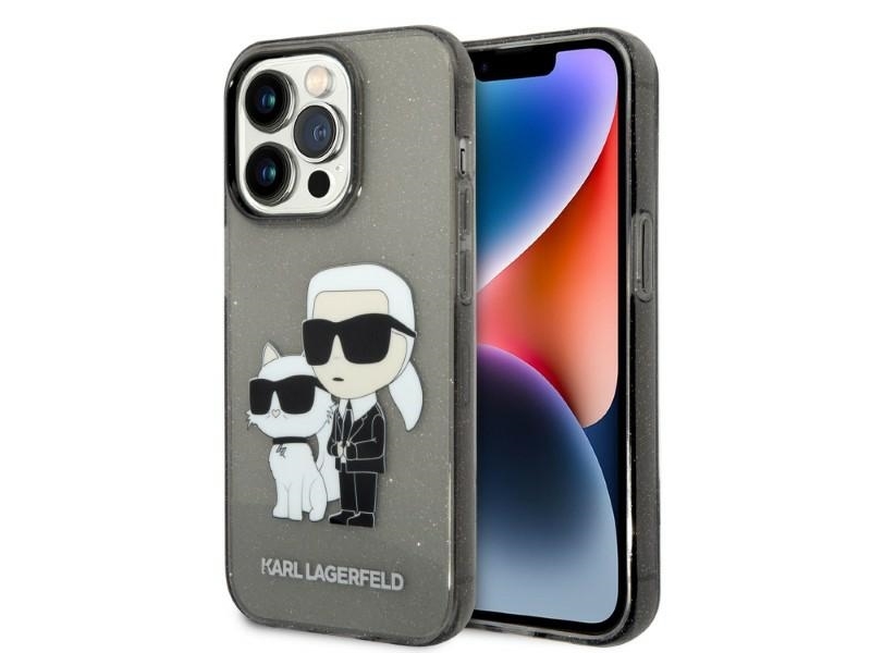 Karl Lagerfeld Glitter Karl&Choupette Case Für Iphone 14 Pro - Schwarz