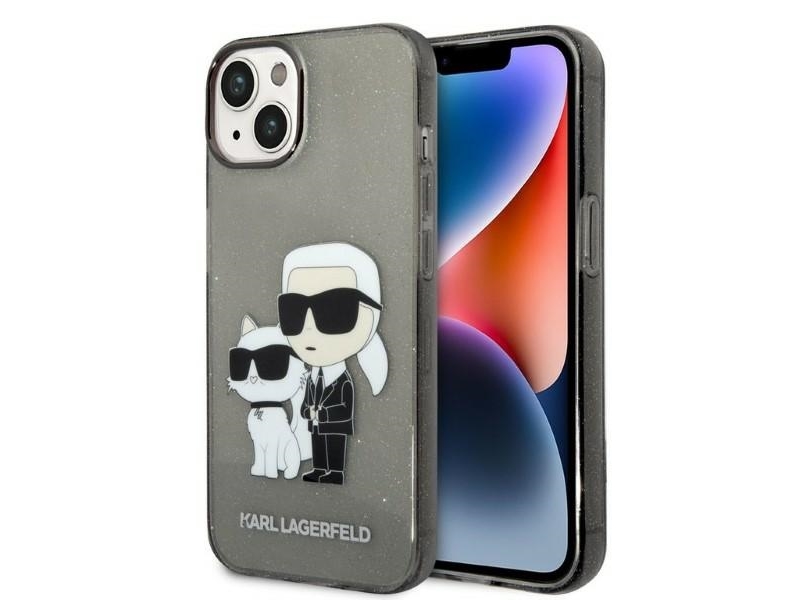 Karl Lagerfeld Glitter Karl&Choupette Case Für Iphone 14 Plus - Schwarz
