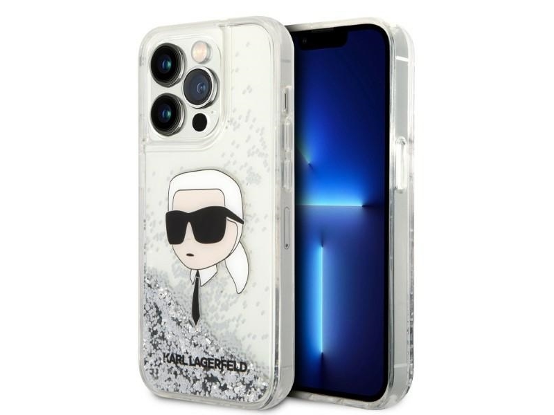 Karl Lagerfeld Glitter Karl's Head Etui Til Iphone 14 Pro Max - Sølv