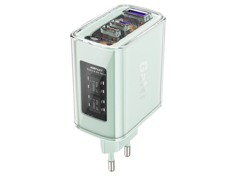 Acefast Gan Oplader 65W 3 Porte (1Xusb, 2Xusb C) Grøn (A45)
