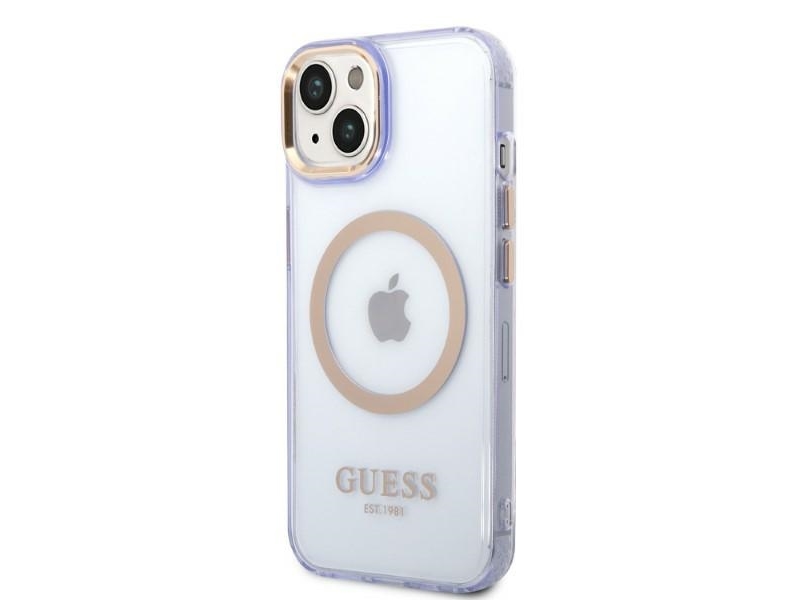 Guess Guhmp14shtcmu Iphone 14 6.1" Hardcase - Lilla/Lilla, Guld Outline, Gennemsigtig Magsafe