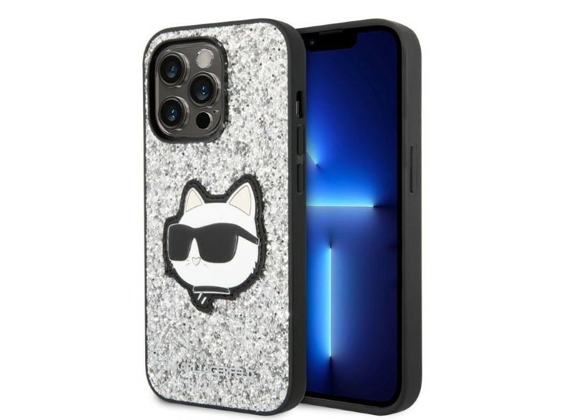 Karl Lagerfeld Klhcp14lg2cps Hardcase Für Iphone 14 Pro 6,1" Silber/Silber, Glitter Choupette Patch