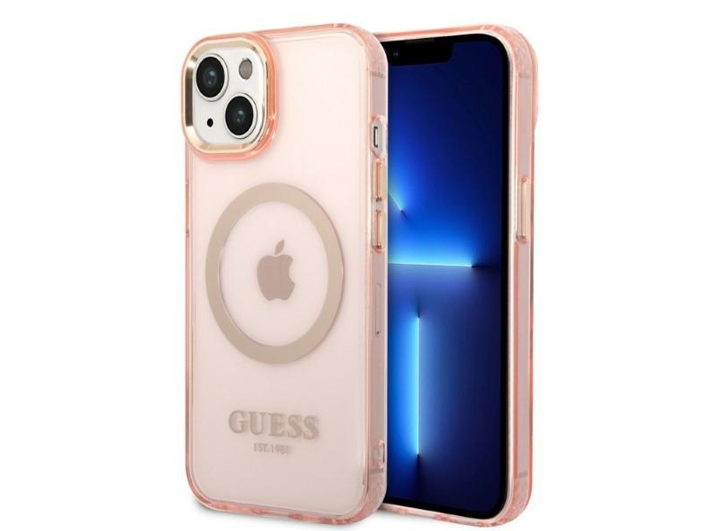 Guess Guhmp14shtcmp Iphone 14 6,1" Pink/Pink Hardcase Gold Outline Transparent Magsafe