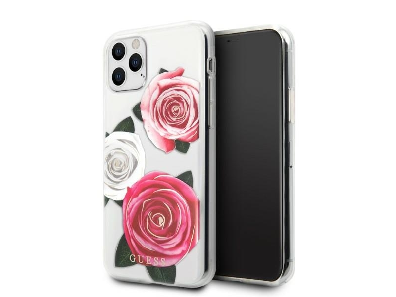Guess Guhcn58rostrt Iphone 11 Pro Gennemsigtig Hård Cover Flower Desire Pink & White Rose