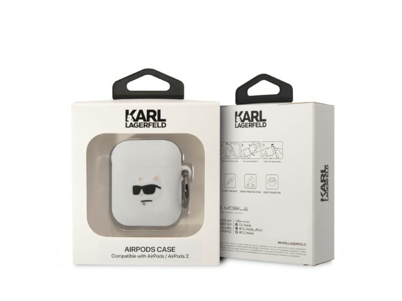 Karl Lagerfeld KLA2RUNCHH cover til AirPods 1/2 - hvid/hvid silikone Choupette Head 3D