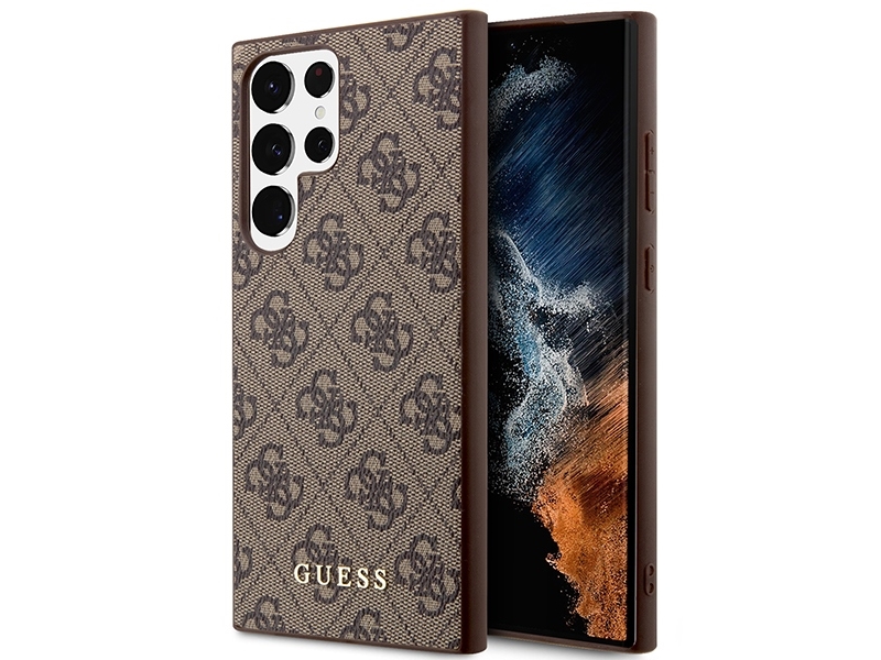 Guess Guhcs23lg4gfbr S23 Ultra S918 Hard Case 4G Metal Med Guld Logo - Brun/Brun