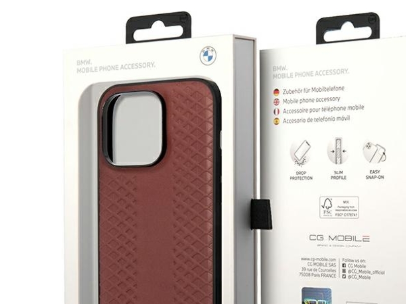Hülle Bmw Bmhcp14x22rfgr Iphone 14 Pro Max 6,7&Quot Burgunder/Burgunder Leder Diamantmuster