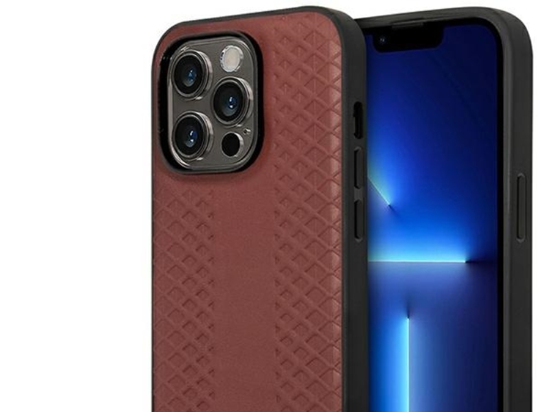 Bmw Bmhmp14l22rfgr Hülle Für Iphone 14 Pro 6.1&Quot Burgundy/Burgunder Leder Diamantmuster Magsafe