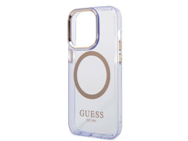 Guess Guhmp14lhtcmu Iphone 14 Pro 6,1" Hårdt Cover Lilla/Lila, Guld Outline, Translucent Magsafe