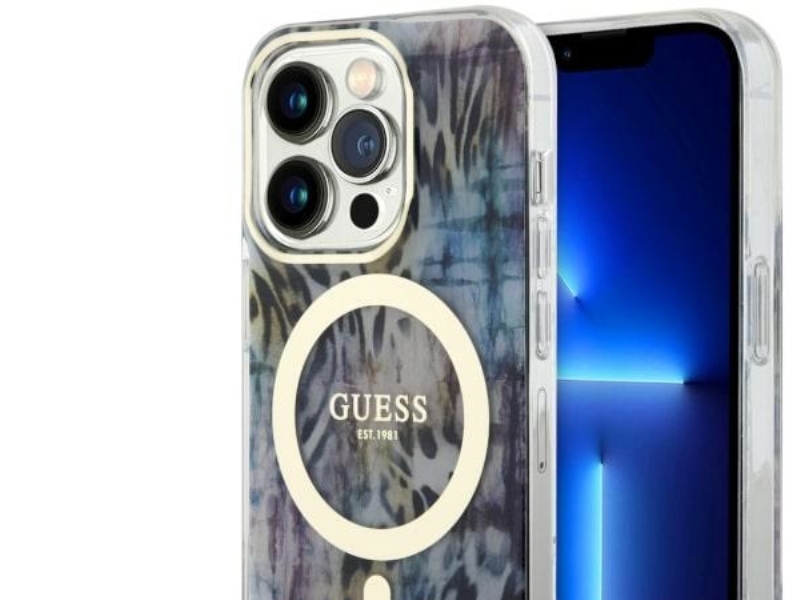 Guess Guhmp14lhleopwb Iphone 14 Pro 6,1" Cover Hårdt Leopard Magsafe - Blå/Blå