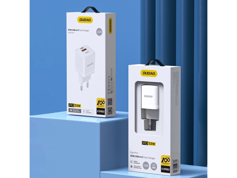 Væglader Gan 33W Pps Usb C/Usb Dudao A13pro - Hvid