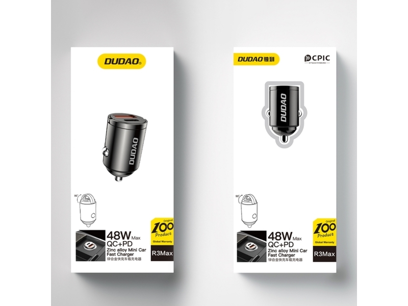 Biloplader 48 W med USB-C og USB-A - Dudao R3MAX (sort)