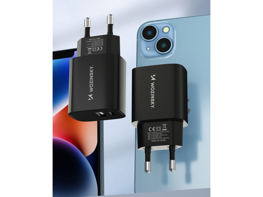 Wozinsky WGWCB vægoplader USB-A til USB-C 20W - sort