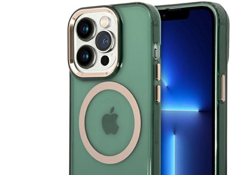 Guess Guhmp14xhtcma Iphone 14 Pro Max 6,7" Grün/Khaki Hartschale Gold Outline Transparent Magsafe