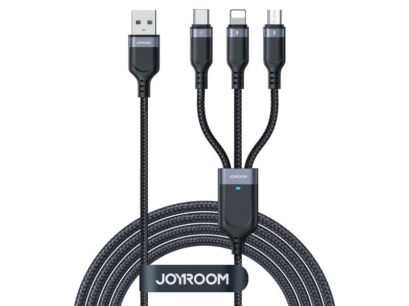 Joyroom Multi-Use Series S-A18 3-I-1 Usb-A - Lightning / Usb-C / Micro Usb Kabel 0,3 M - Sort