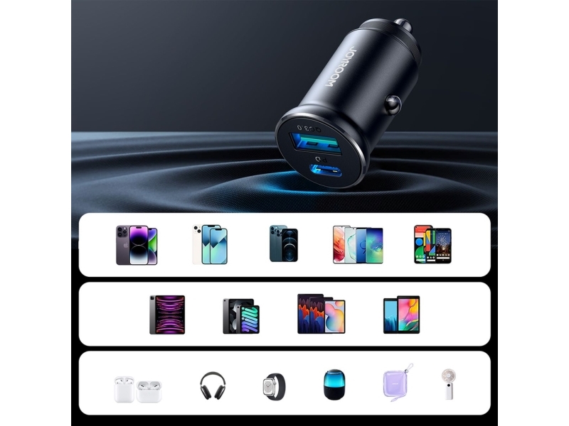 Automobilinis įkroviklis Joyroom JR-CCN05 USB-C/USB-A 30W juodas