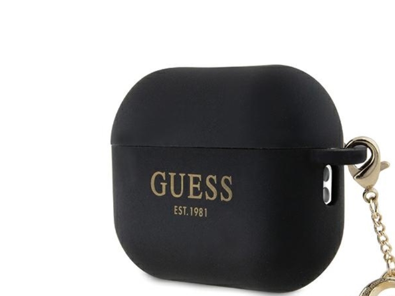 Guess Guap2lecg4k Case Für Airpods Pro 2 - Schwarz Flüssiges Silikon Glitter Dreieck Charm