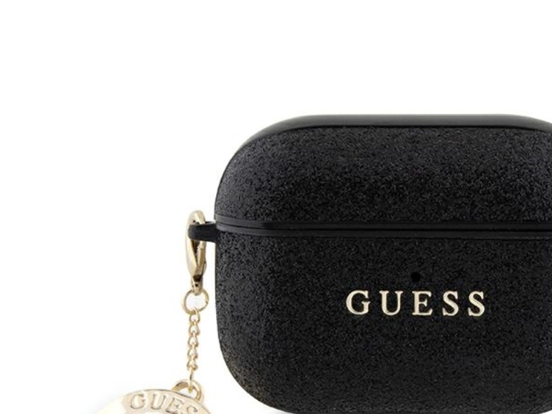 Guess Guap2pgehcdk Hülle Für Airpods Pro 2, Schwarz/Black, Festes Glitter-Herz Diamant-Anhänger
