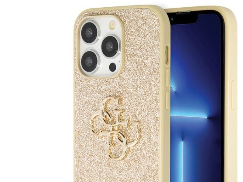 Guess Guhcp14lhg4sgd Case Für Iphone 14 Pro - Gold Glitter Script Big 4G
