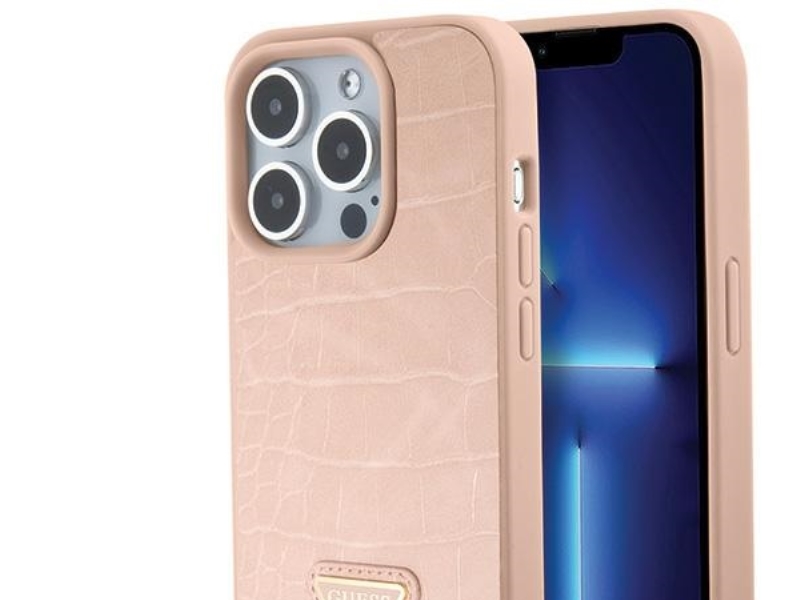 Hurtel Guess Croco Triangle Metall-Logo Case Für Iphone 15 Pro - Pink
