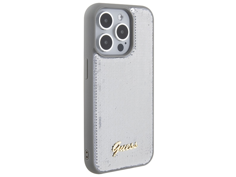 Guess Paillet Script Metaletui Til Iphone 15 Pro - Sølv