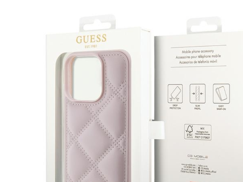 Guess Quiltet Metal-Logo Cover Til Iphone 15 Pro - Pink