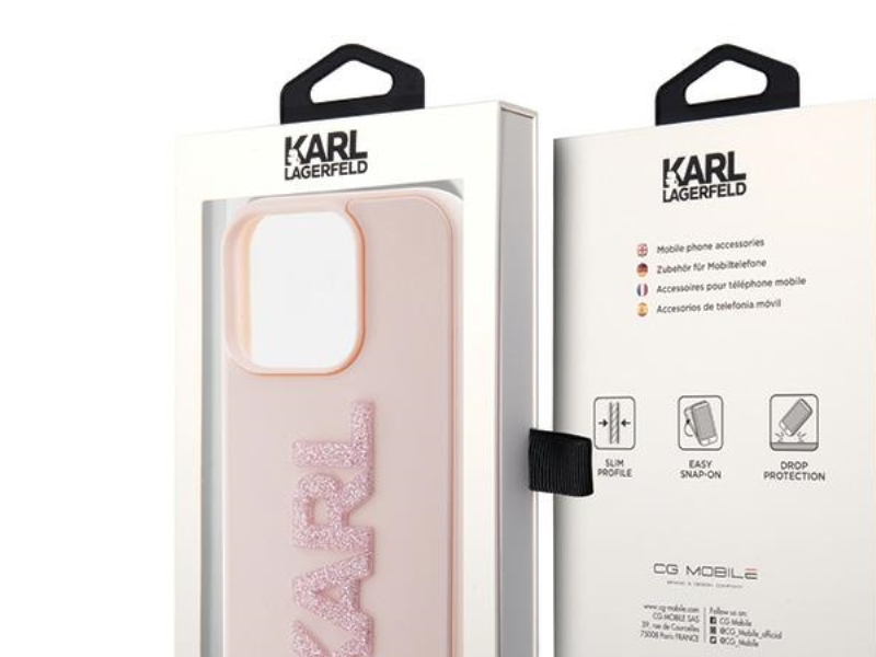 Karl Lagerfeld KLHCP15L3DMBKCP iPhone 15 Pro 6.1 vaaleanpunainen/vaaleanpunainen kotelo 3D kumi glitter logo